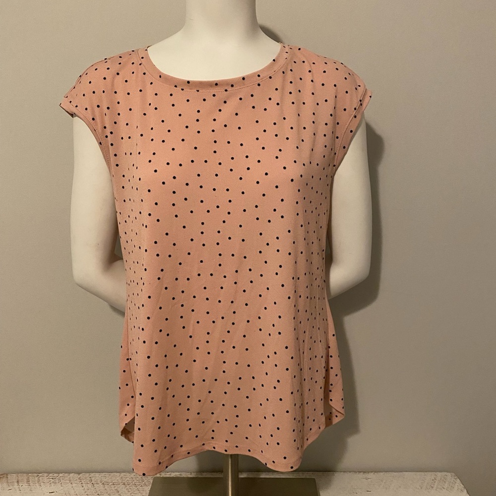 Womens Size XS Light Pink Black Polka Dots Shirt Sleeve Blouse